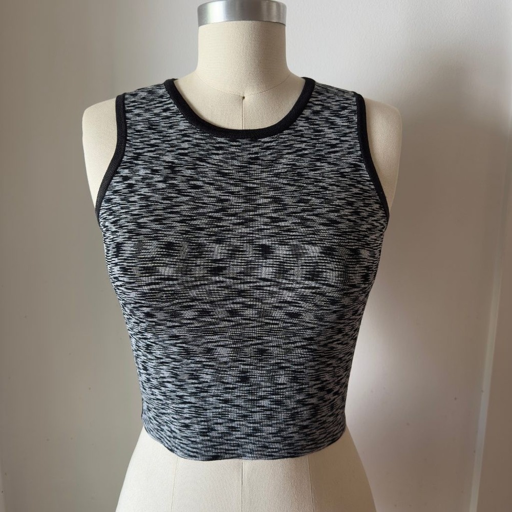 Sandro Paris Space Dye Knit Crop Tank Top Black White Sleeveless Womens Sz 1 Sml
